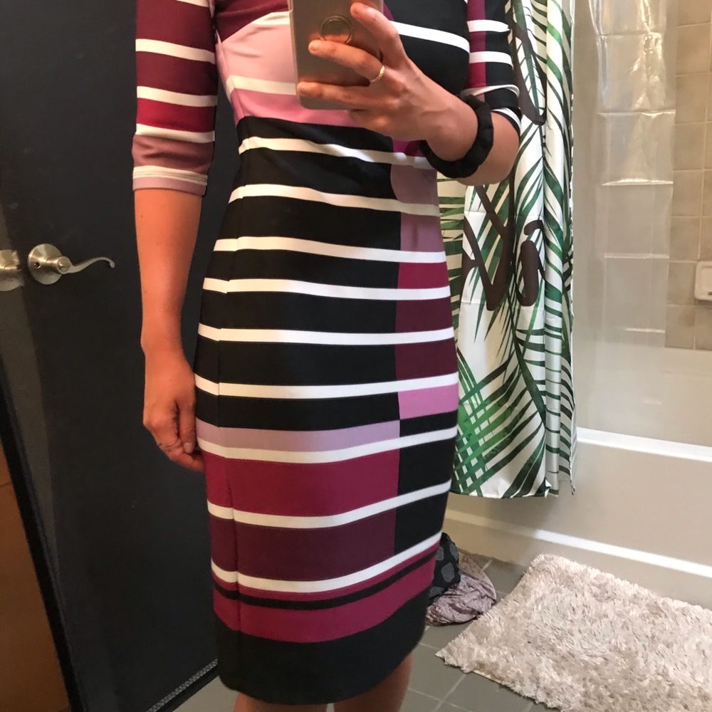 En focus Pink color block work dress - midi